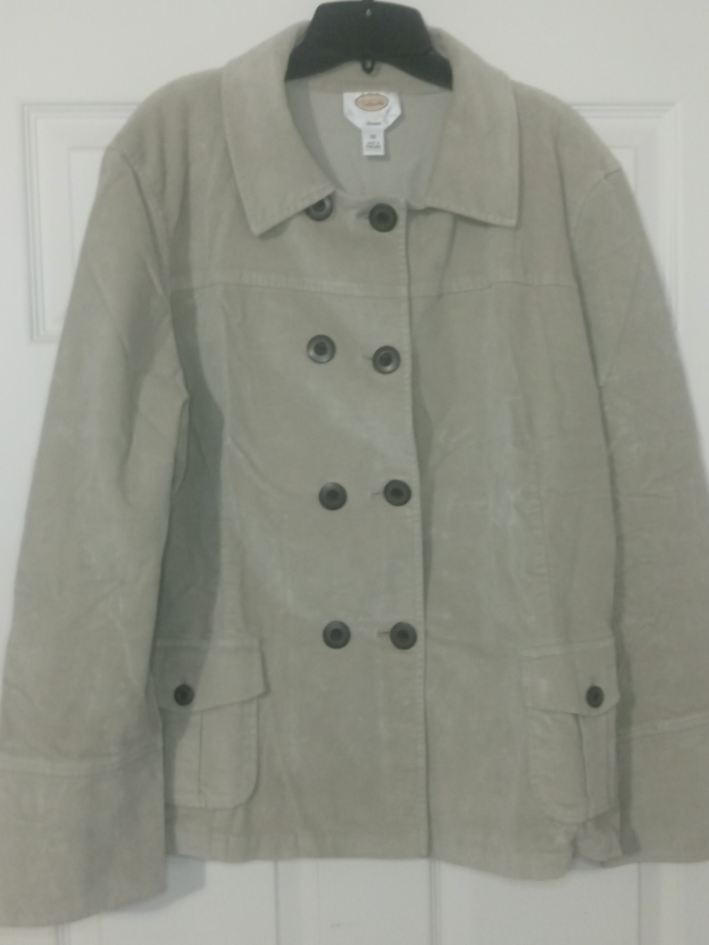 Talbots Womens Taupe Suede Double-Breasted Pea Coat Size 20